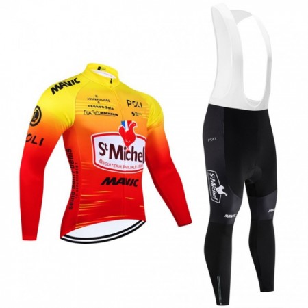 Cykeltøj Langærmet + Bib Cykelbukser 2024 St. Michel-Auber93 Rød